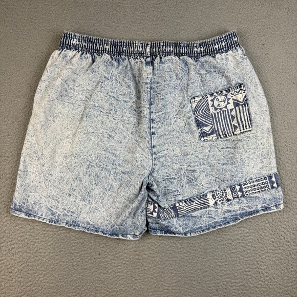 VTG 80s Acid Wash Jeans Shorts Womens Large 34x6" Aztec Elastic Waist USA Made - Picture 2 of 6